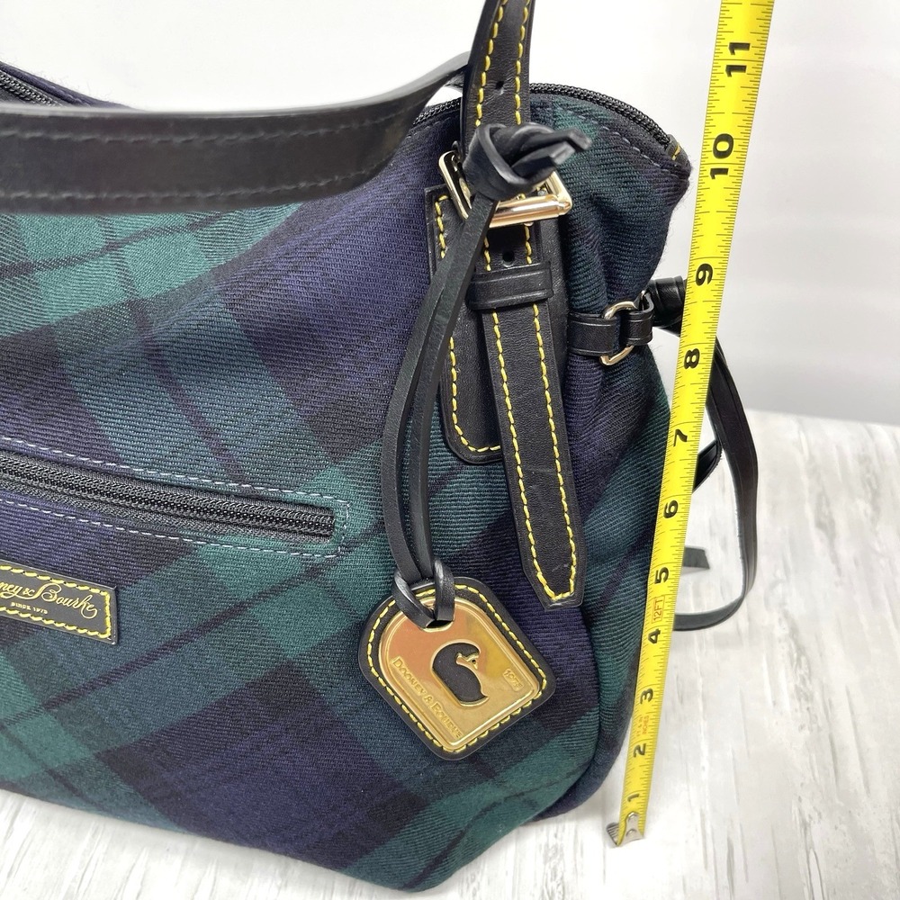 Dooney & Bourke Tartan Large Nina Bag Blue & Green Plaid Canvas Leather Handles - Picture 15 of 16